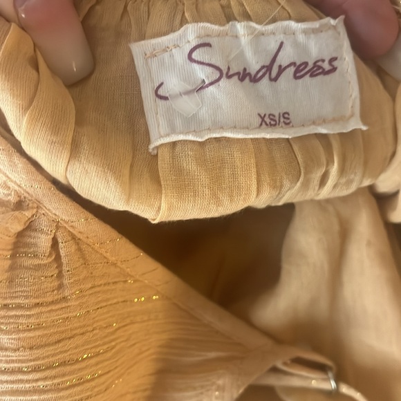 Sundress brand apricot w/gold lurex thread tiered gauze low back maxi w/ruffles - Picture 6 of 9